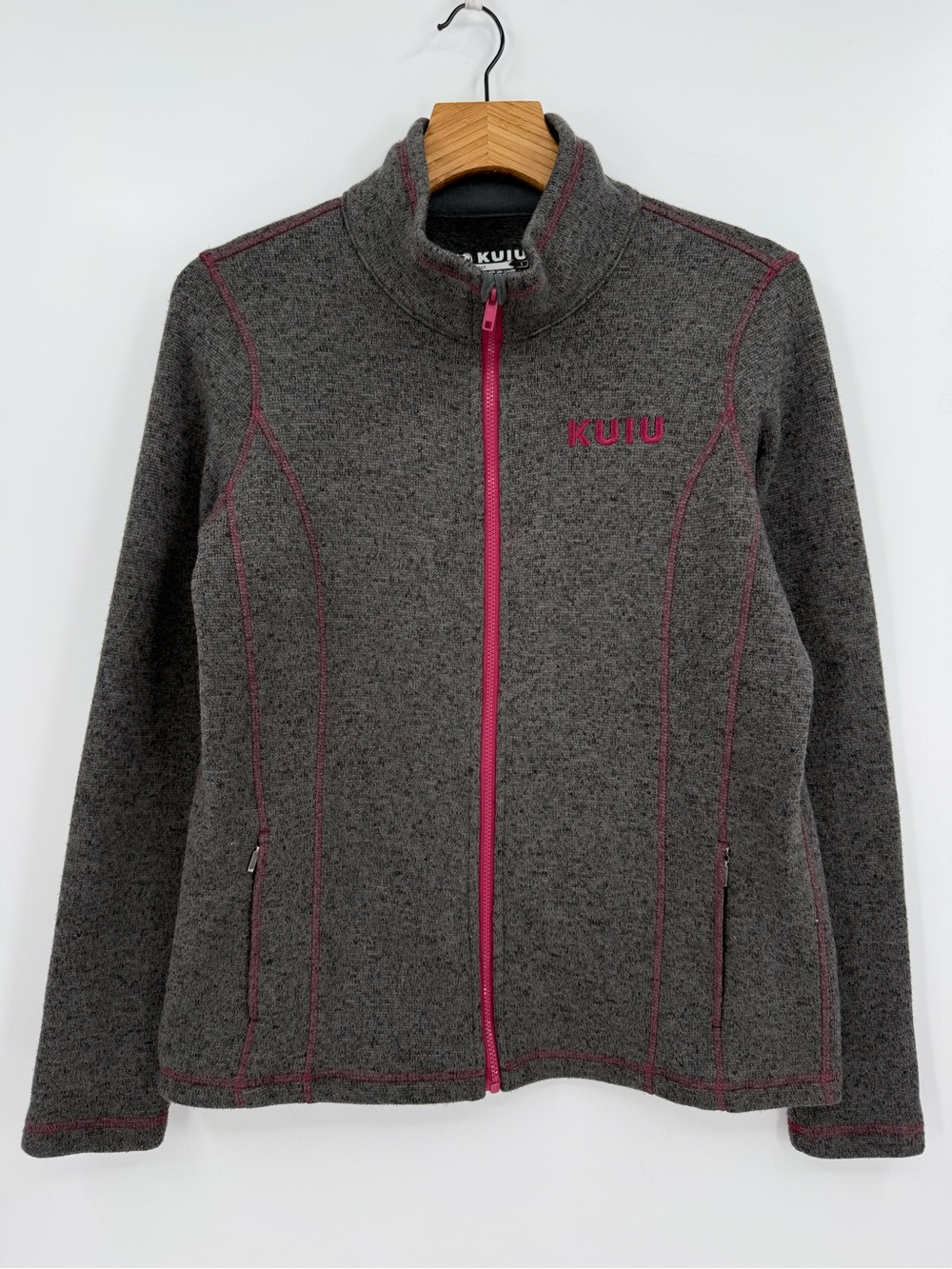 Kuiu Base Camp Gray Full Zip Sweater Fleece Jacket with Pink Accents Size L